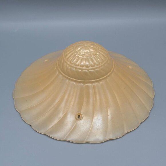 1930s Art Deco Frosted Peach Glass Ceiling Light Shade, Ribbed Vintage Fixture - Picture 3 of 5